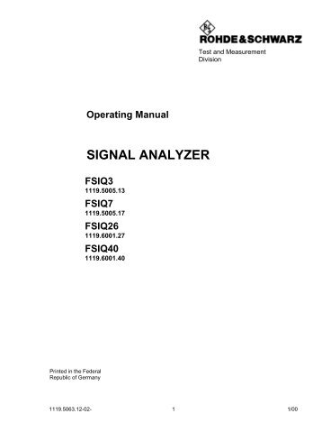 SIGNAL ANALYZER - Rohde & Schwarz