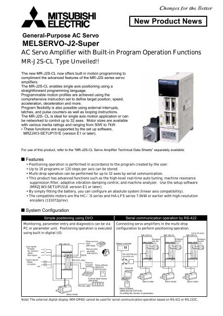 General-Purpose AC Servo MELSERVO-J2-Super New Product News