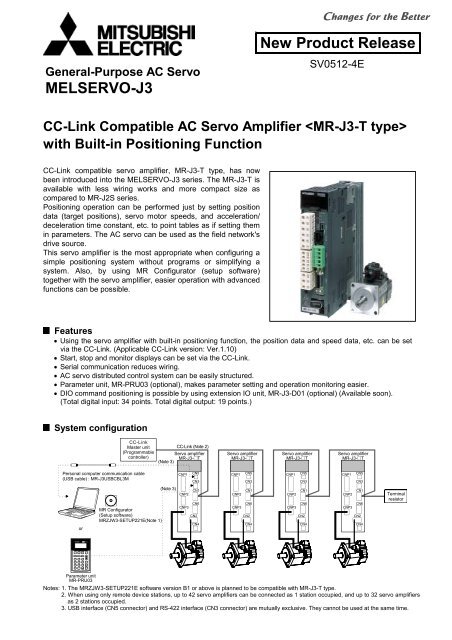 Servo Amplifier MR-J3-T type (CC-Link compatible, with Built-in