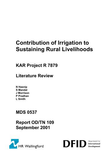 Contribution of Irrigation to Sustaining Rural Livelihoods