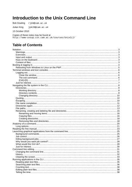 Introduction to the Unix Command Line - University of Cambridge ...