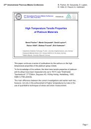 High Temperature Tensile Properties of Platinum Materials