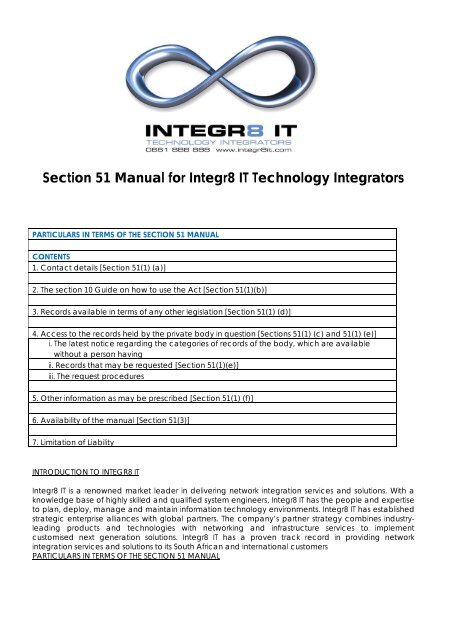 Section 51 Manual for Integr8 IT Technology ... - Integr8 Group