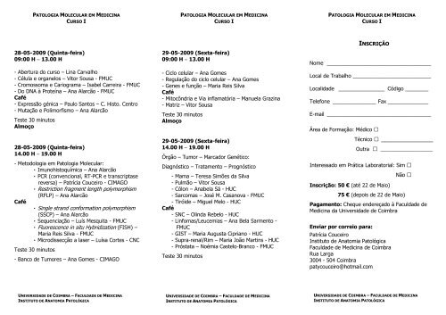 patologia molecular em medicina curso i - Universidade de Coimbra