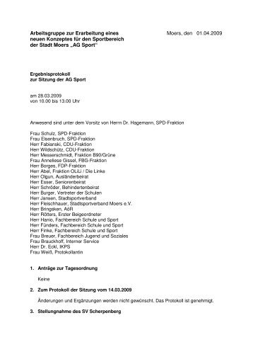 we 52 AG Sport Protokoll 28.03.09 - CDU-Moers