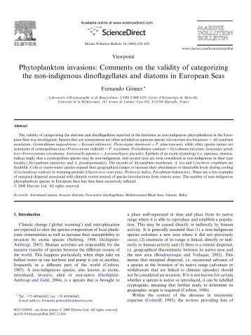 Phytoplankton invasions: Comments on the validity of categorizing the non-indigenous dinoflagellates and diatoms in European Seas