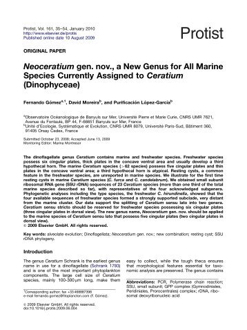 Neoceratium gen. nov., a New Genusf orAll Marine Species Currently Assigned to Ceratium (Dinophyceae)