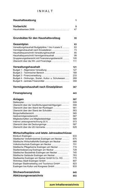 Gesamtplan Zusammenstellung der Einnahmen und ... - Esslingen