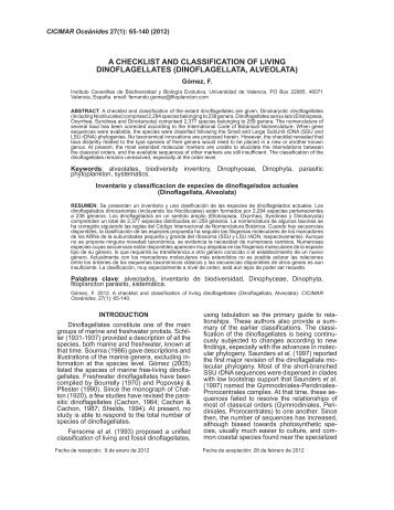 A CHECKLIST AND CLASSIFICATION OF LIVING DINOFLAGELLATES (DINOFLAGELLATA, ALVEOLATA)