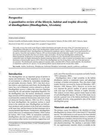 A quantitative review of the lifestyle, habitat and trophic diversity of dinoflagellates (Dinoflagellata, Alveolata)