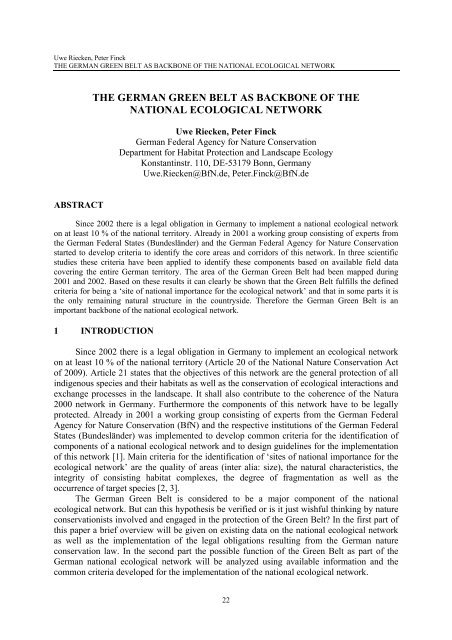 The Green Belt as a European Ecological Network strengths and gaps