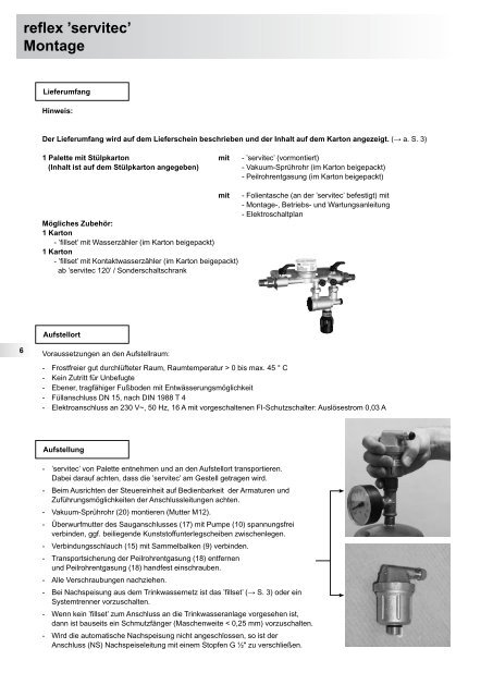 reflex 'servitec' Vakuum-SprÃ¼hrohrentgasung Montage-, Betriebs ...