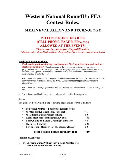 Jan 2014 Complete Meat Contest, 4-H and FFA Rules. - Western ...