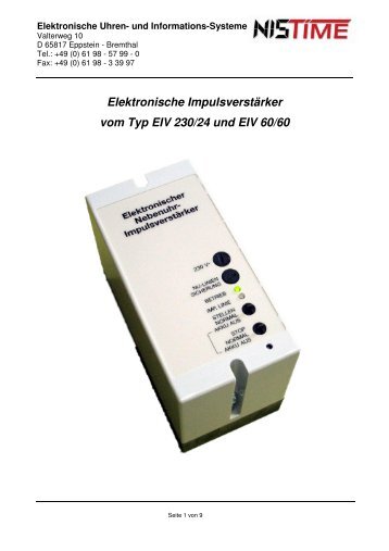 Elektronische Impulsverstärker vom Typ EIV 230/24 und ... - NIS  time