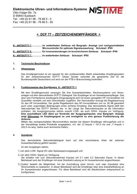 Elektronische Uhren- und Informations-Systeme <  DCF 77 - NIS time