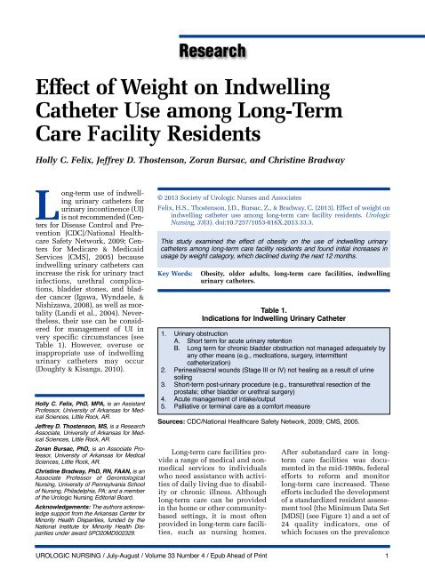 Effect of weight on indwelling catheter use among long-term ... - SUNA