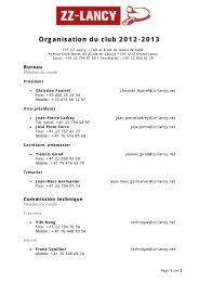 Organisation CTT ZZ-Lancy saison 2012-2013