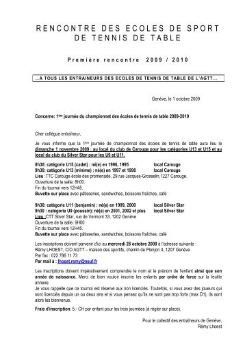 rencontre des ecoles de sport de tennis de table - AGTT