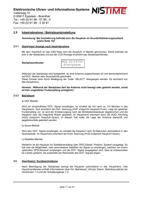 Elektronische Uhren- und Informations-Systeme Funk ... - NIS  time