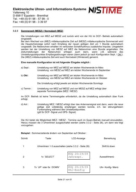 Elektronische Uhren- und Informations-Systeme Funk ... - NIS  time