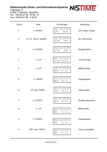 Elektronische Uhren- und Informations-Systeme Funk ... - NIS  time