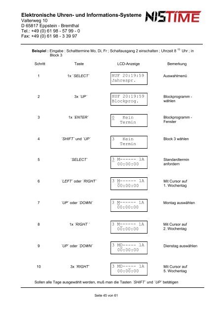 Elektronische Uhren- und Informations-Systeme Funk ... - NIS  time