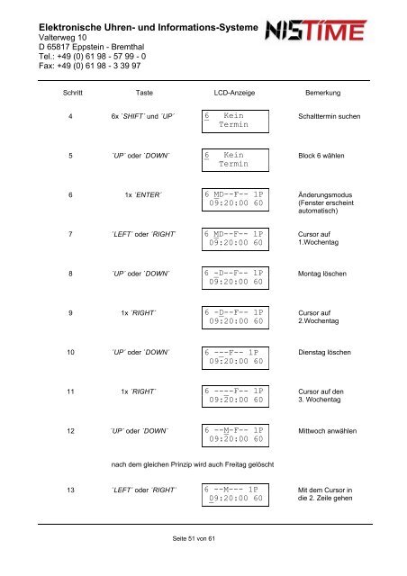 Elektronische Uhren- und Informations-Systeme Funk ... - NIS  time