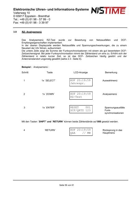 Elektronische Uhren- und Informations-Systeme Funk ... - NIS  time