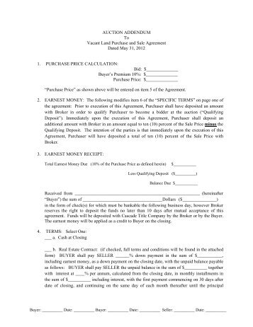 AUCTION ADDENDUM To Vacant Land Purchase and Sale ...