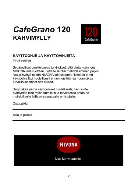 CafeGrano 120/130 (PDF) - Nivona