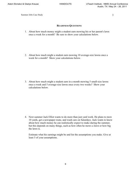 Model-Eliciting Activities (MEAs) - The UTeach Institute