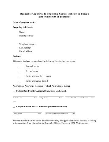 Request for Approval to Establish a Research Center, Institute or ...