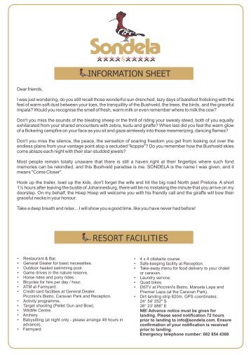 INFO SHEET FINAL X14 - Sondela Nature Reserve