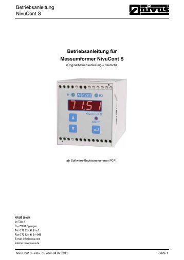 Betriebsanleitung NivuCont S - NIVUS GmbH