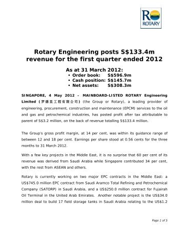 Rotary Engineering posts S$133.4m revenue for ... - Investor Relations