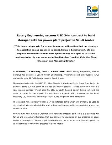 Rotary Engineering secures USD 34m contract ... - Investor Relations