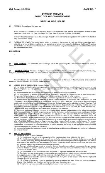 Sample Lease Form - Wyoming State Lands