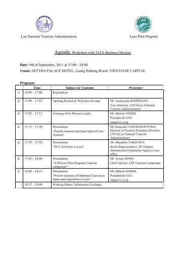 Agenda: Workshop with JATA Business Mission Date ... - LPP Tourism