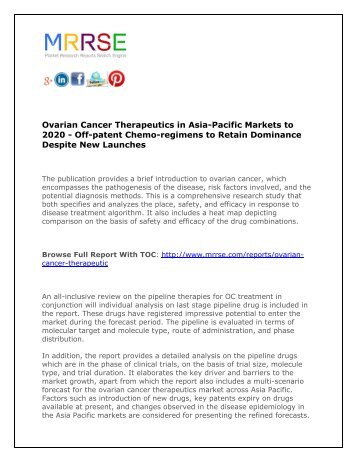 Global Ovarian Cancer Therapeutics in Asia-Pacific Market Status, Opportunities, Industry Forecasts 2015 - 2020