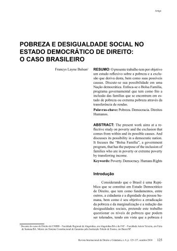 PoBrEZA E DESiGuALDADE SoCiAL No ESTADo DEmoCrÃ¡TiCo ...