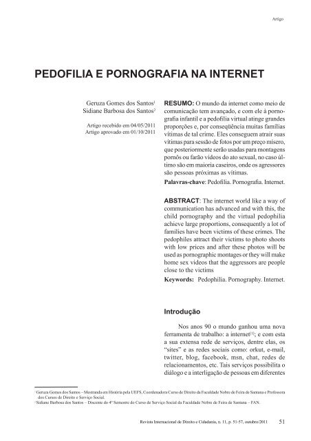 PEDOFILIA E PORNOGRAFIA NA INTERNET - Reid.org.br