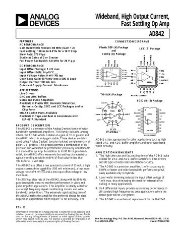 Wideband, High Output Current, Fast Settling Op Amp AD842 - HEP