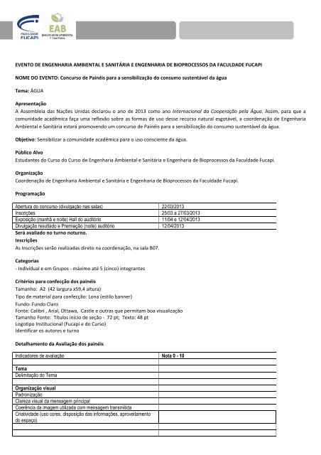 critérios para participação - Fucapi