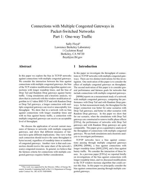 Connections with Multiple Congested Gateways in Packet-Switched ...