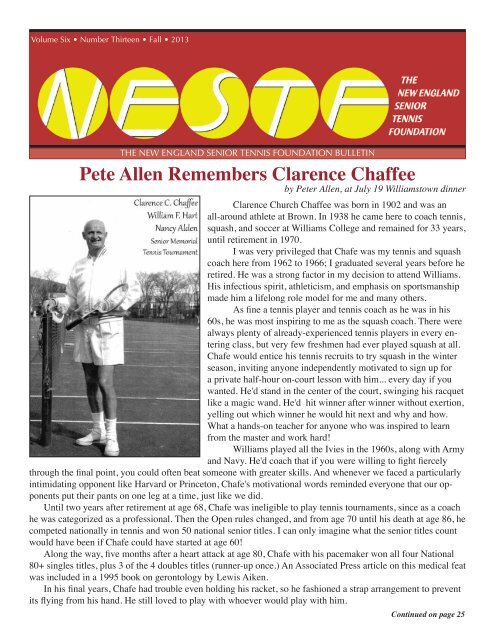 Pete Allen Remembers Clarence Chaffee - New England Senior ...