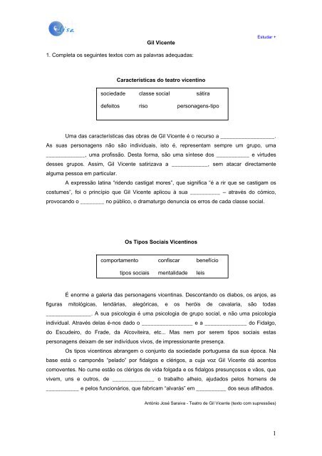 "Auto da Barca do Inferno" - ExercÃ­cio 2 - Estudar +