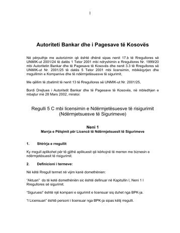 5c Regulli 5 C mbi licensimin e NdÃ«rmjetÃ«suesve tÃ« risigurimit