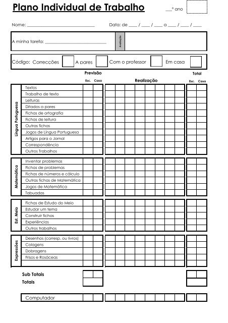 Plano de trabalho do 1º ano