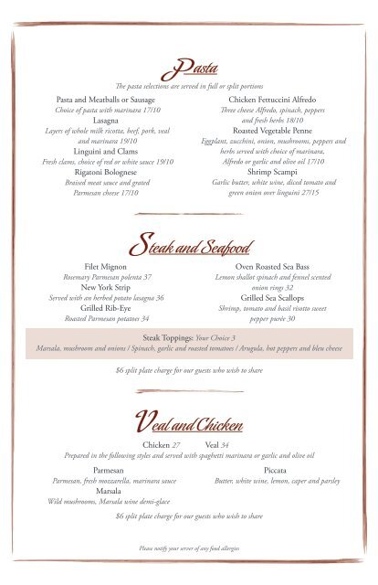 Menu - Seneca Allegany Casino & Hotel