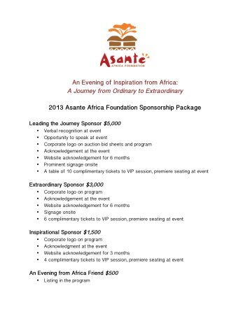 Corporate Sponsorship Packet - Asante Africa Foundation